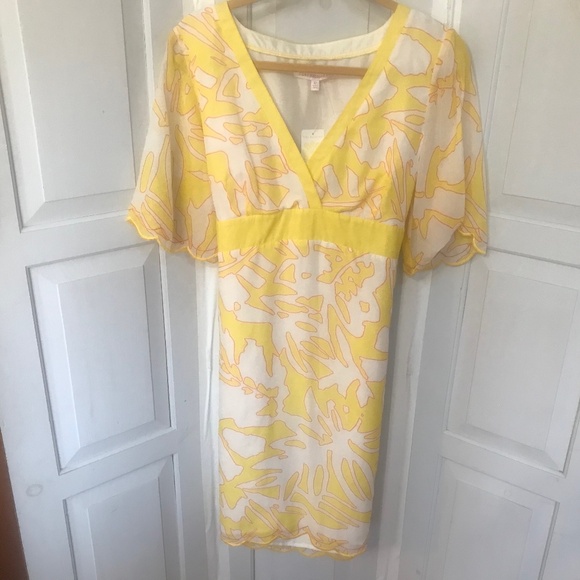 Tori Richard Yellow & White Silk Blend Tieback Dress NWT - Picture 1 of 16